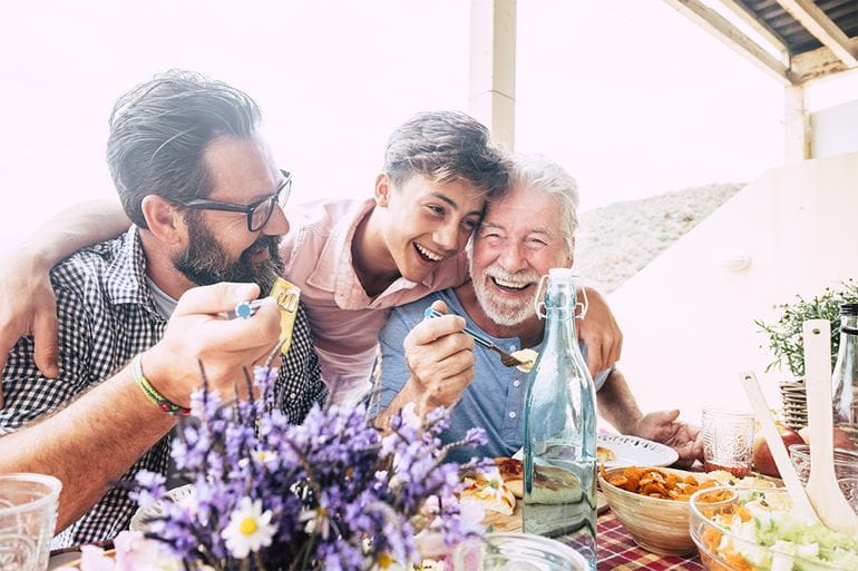 An adult caring for both parents and children